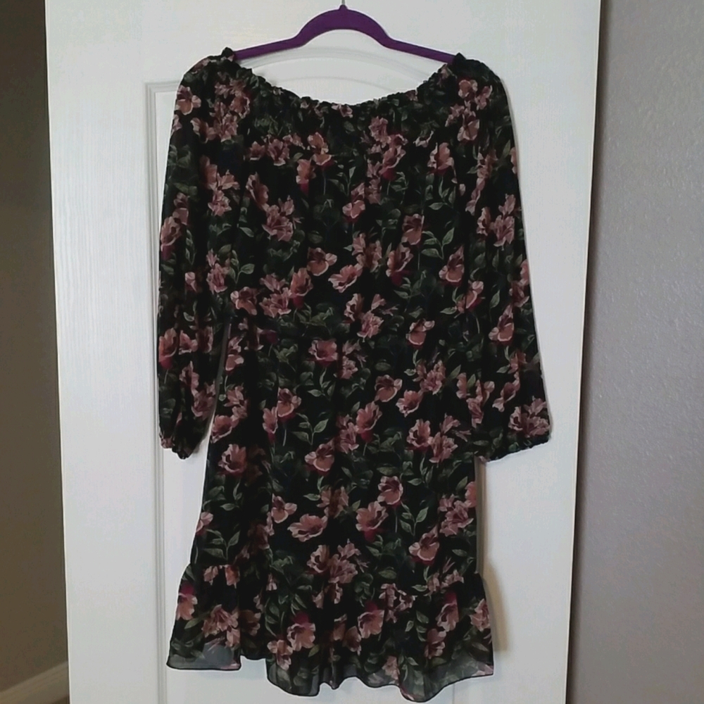 Aakee off the shoulder black floral dress